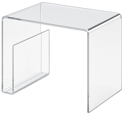 wonido Hochwertiger Acryl-Glas Beistelltisch mit Zeitungsfach – Transparent, H38 x B48 x T32 cm – 8 mm Stärke, Stabiler Design-Tisch aus klarem Acryl für Wohnzimmer & Schlafzimmer
