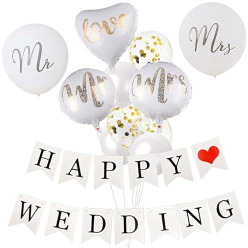Valentinstag & Hochzeits-Deko-Set - 27 Teile mit „Mr & Mrs“-Ballons & Valentinstag-Ballons, Herz- & Gold-Dekoration für Liebesfeiern, Verlobung, Hochzeit & Jubiläum