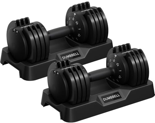 Yaheetech Verstellbare Hantel, 15 Stufen aus Stahl, 2,5 – 24 kg, sofortige Anpassung, Doppelverriegelungssystem, rutschfest, für Fitnessstudio, Zuhause, Büro