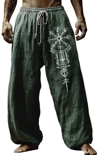 EUxrbanime Herren-Hose im Wikinger-Stil Nordische Mythologie Jogginghose mit ethnischem Print und Kordelzug Freizeit-Hose