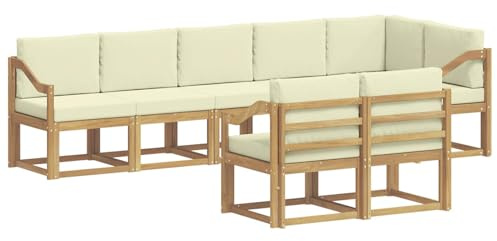 vidaXL Outdoor-Sofagarnitur mit Kissen 8 pcs Weiß und Creme Polyester, Moderne Sofa für draußen, Gartenmöbel-Set, wetterfest, gemütliche Terrassen-Lounge