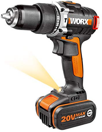 WORX WX373.1 Akku Schlagbohrschrauber Set – Bürstenloser Akkuschrauber 20V, Li-Ion Akku, Koffer & Schnell-Ladegerät – 60Nm, 2-Gang-Getriebe & LED-Licht - zum Schrauben, Bohren & Schlagbohren