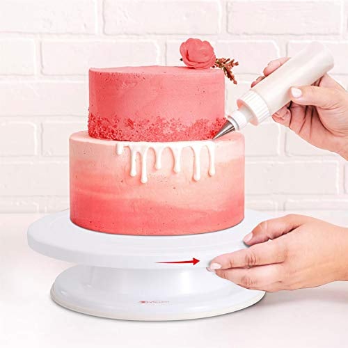 Vinsani 10.8 Dessert Cake Decorating Turntable Stand, 360 Degree Rotating Icing Turntable Display Stand Non-Slip Base - White