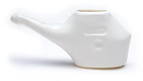 Neti - Olla para limpieza nasal con 25 gramos de sal pura del Himalaya + folleto guía | Yoga Essentials | Ligero e irrompible