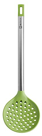BRA Prior Espumadera de Cocina Apta para el Contacto con los Alimentos, Acero Inoxidable 18/10 y Silicona, Verde, 36.5 cm