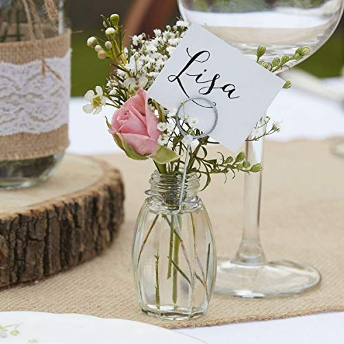 Ginger Ray Mini Glass Vase Place Card Holders and Rustikales Land, Transparent