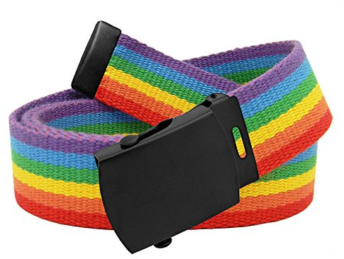 Verstellbarer Gürtel im Regenbogen-Militär-Stil, unisex, mit Schnitt für Regenbogen-Leinen-Gürtel, Schwarzer Schieber, hypoallergen, M 34-36