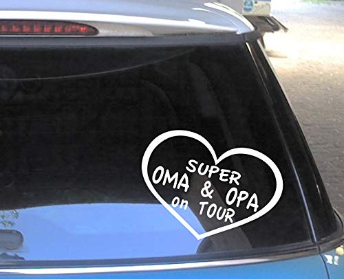 cartattoo4you® AH-00187 | SUPER OMA und Opa on Tour | HS-Serie | Autoaufkleber Aufkleber Car Sticker Heckscheibe Spruch Tuning Wohnmobil | Farbe weiß | in 24 Farben erhältlich,glänzend 28 x 20 cm