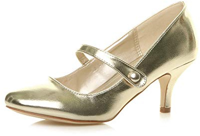 AJVANI Low Medium Heel Mary Jane Strap Party Evening Court Shoes Size 7 40