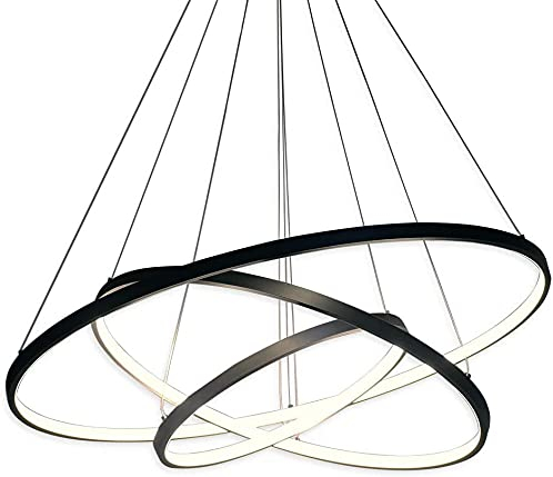 Hängeleuchte LED Modern Acryl Pendelleuchte Höhenverstellbar 3 Ring Hängelampe Kreative jugendstil Kronleuchter, für Wohnzimmer Küche Büro Lampe (Schwarz)