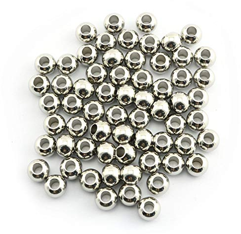 RuiLing 50-Pack 304 Stainless Steel Smooth Round Spacer Beads 3mm Hole,Seamless Loose Beads for Jewelry Making Findings DIY Crafts Accessories 8mm(Silver)