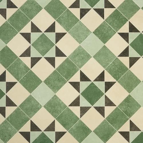 Tile Effect Vinyl Flooring Roll Green Victorian Felt Back Lino Flooring for Kitchens, Bathrooms and Hallways 2m 3m Width 2m To 7m Length (Atkinson, Sample)