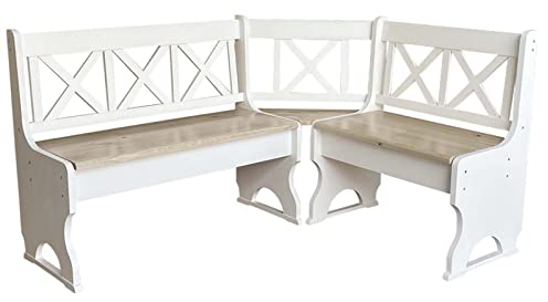 k koma Stilvolle Eckbank aus Kiefernholz in ökologischem Weiß mit naturbelassener Sitzfläche – NEU (120 x 150 cm)