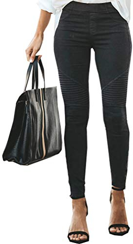 Onsoyours Hosen Damen Elegant Hohe Taille Stretch Leggings Slim Bleistifthose Freizeit Hose Skinny Pants Einfarbig Bequeme Elastischer Taille Hosen (L, Schwarz)