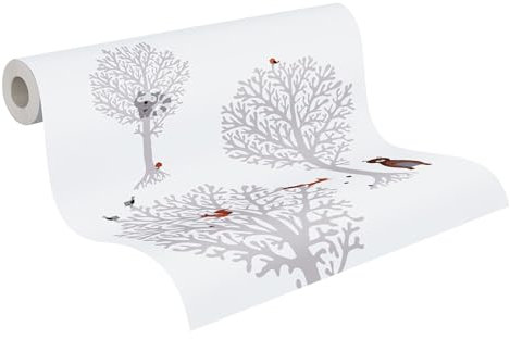 A.S. Création Kinderzimmertapete Little Love Tapete mit niedlichen Wald Tieren PVC-freie Vliestapete braun grau weiß orange seidenmatt glatt 381341