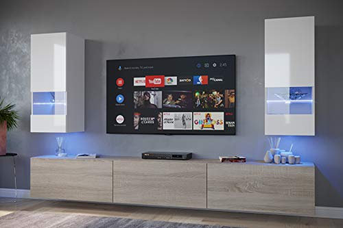 Furnitech Wohnwand Wohnzimmer - Wohnzimmer Möbel mit LED RGB - 16 Farben - Hängend Wohnwand Modern - Wohnzimmer Schrankwand mit Regale und TV Schrank (Sezana AN21-18WS-HGM6 1B)