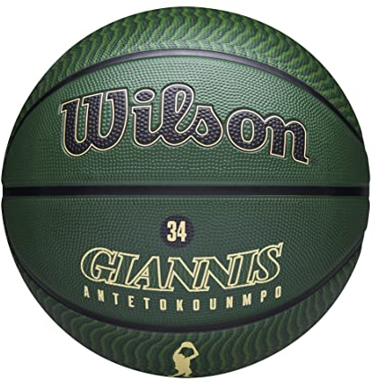 Wilson Basketball, NBA Player Icon Outdoor, Giannis Antetokounmpo, Milwauke Bucks, Outdoor und Indoor, Größe: 7, Grün/Beige