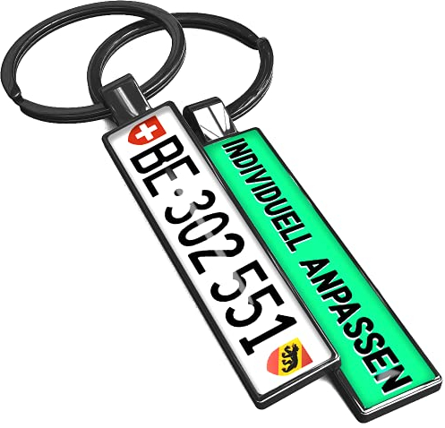 MINIDING Kontrollschild-Schlüsselanhänger mit Name Foto Logo personalisiert - Schweizer Autokennzeichen als Individueller KFZ Nummernschild Anhänger aus Metall