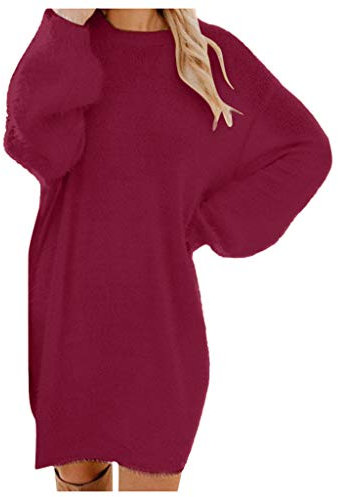 Robe pull longue élégante surdimensionnée pour femme - Couleur unie - Col rond - Manches longues - Automne - Hiver - Robe tricotée chaude pour femme - Longueur genou - Robe décontractée - Grande