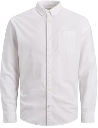 Jack & Jones Herren Einfarbiges Plus Size Hemd Basic Übergrößen Langarm Shirt Uni Business JJEOXFORD, Weiß, 3XL Große Größen