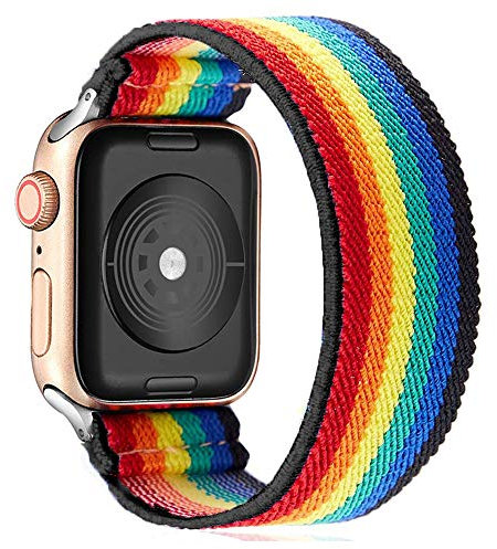 LEIXIUER Stretchy Band Compatible with Apple Watch Strap Scrunchies Elastic 38mm/40mm/41mm/42mm/44mm/45mm/49mm Retro Pattern Printed Replacement Wristband for iWatch ultra/8/7/se/6/5/4/3,Rainbow