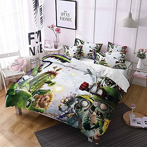 LISaINmAy Plants Vs Zombies 3-teiliges Bettwäsche-Set Mit 2 Kissenbezügen, Bettbezug Mit Reißverschluss, Verhindert Allergien (Einzel (135x200cm),Stil 01)
