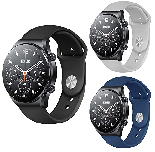 SeNool [3 Pezzi 22mm Cinturino per Xiaomi Mi Watch S1 Active/Mi Watch S1/Mi Watch, Silicone Ricambio Braccialetto per Xiaomi Watch S1 Pro - Nero + Grigio + Blu Scuro