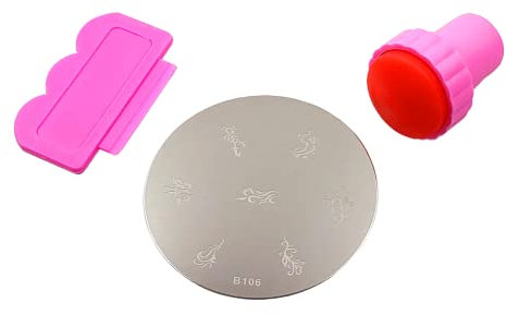 Stampo per Unghie, Stamping Nail Art 3 pezzi, Decorazione Unghie, Design Unico, Timbro, Tampone e Spatola, Stencil per Smalto Unghie