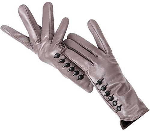 Damen-Handschuhe Damen-Lederhandschuhe halten warm Damen-Winter-Handschuhe Weiche Lammfell-Handschuhe Khaki 8