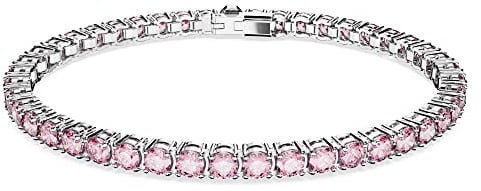 Swarovski Matrix Tennis, Rhodiniertes Damenarmband mit Strahlenden, Violett-Rosafarbenen Swarovski Kristallen