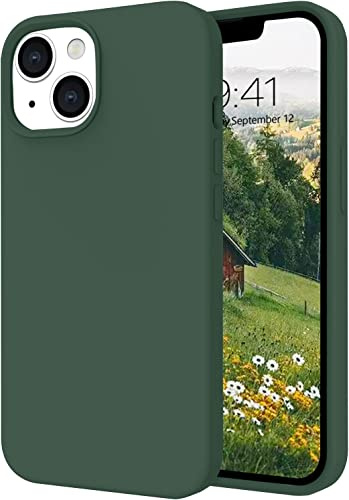 Telaso for iPhone 13 Case, Liquid Silicone Soft Gel Rubber Slim Fit Cover with Microfiber Lining Shockproof Protective Phone Cases for iPhone 13 6.1 inch, Midnight Green