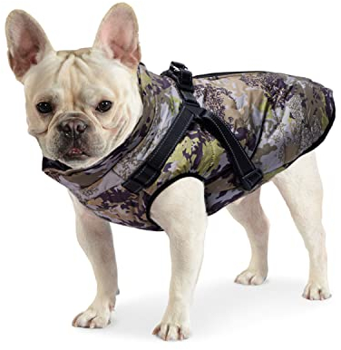 Hundemantel Hundejacke mit Geschirr - Wasserdichter Wintermantel für mittelgroße Hunde - Winterjacke aus Fleece mit Reißverschluss Französische Bulldogge Kleidung für Winter Tarn grün XL