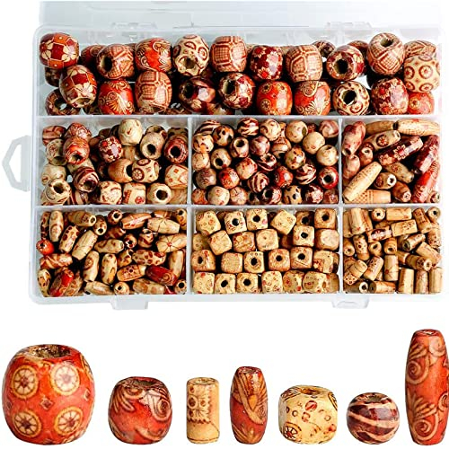 500 Makramee Perlen Gemischte, Natürliche Holz Perlen Zum Auffädeln, Holzkugeln mit Loch Groß, Gedruckt Holzperlen Perlen zum Auffädeln Erwachsene für Dekorative DIY-Kunst, Deko & Makramee Perlen