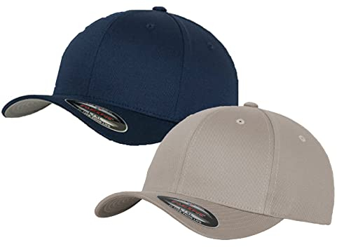 2er Flexfit Unisex Wooly Combed Cap Baseball Caps graue Unterseite S M L XL XXL Basecap Mütze, XXL, 1x Silber + 1x Navy + 1x HL-Kauf Notizblock