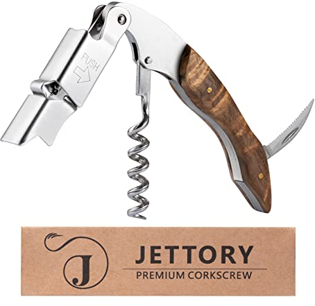 Jettory Tire-bouchon | limonadier professionnel de sommelier avec découpe-capsule, decapsuleur et double charnière pour bouteilles de vin | ouvre bouteille en acier inoxydable.
