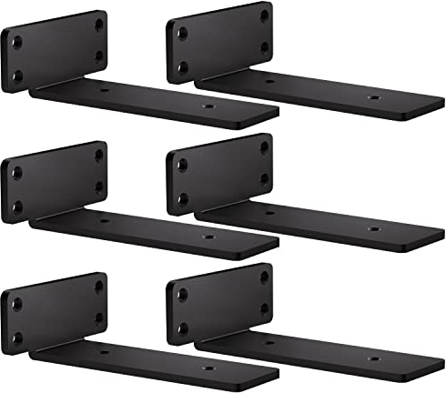 zhongko Regalhalterung 6Pcs Schwerlastwinkel 10 Zoll für Holz Diele Regalträger Schwarz Schwerlast Metall L Regalbrett Halterung für Wand Montiert (Schwarz, 10in-6pcs)