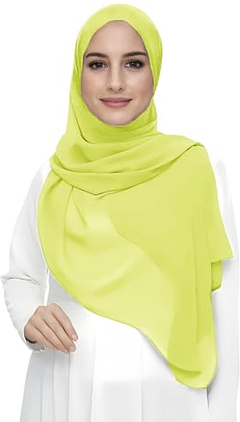 Lina & Lily Damen Muslim Premium Chiffon Hijab Kopftuch Schal aus Leicht Stoff (Neongrün)