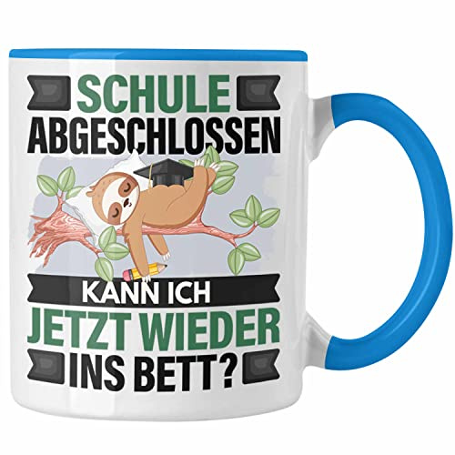 Trendation - Schule Abgeschlossen Abi 2023 Tasse Geschenk Lustiger Spruch Abi Bestanden Abschussprüfung Bestanden (Blau)
