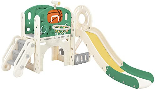 PAIKOE Children's Combo Slide Set,with Long Slide, Storage Box,Tunnel,Stair Ladder, Basketball Hoop and Passage Area,Toddler Slide,Easy Assembly and Convenient Storage, for Indoor Outdoor Backyard