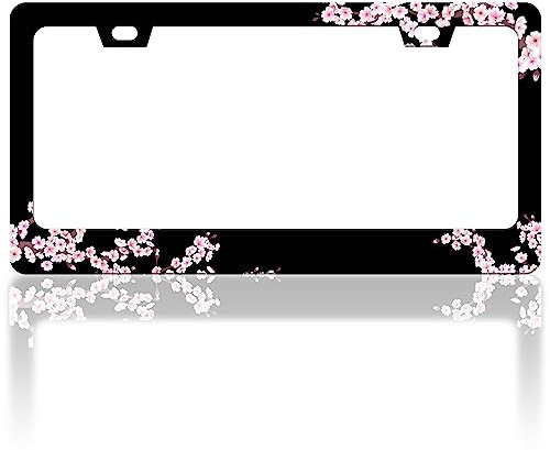 Nummernschildrahmen mit Kirschblüten, schöne rosa Blumen, Nummernschildrahmen, lustiges Auto-Zubehör, Halterung, Edelstahl, Nummernschild für Damen und Herren, 15,2 x 30,5 cm