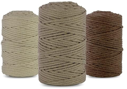 Netuno 3 gomitoli di filato macramè 5 mm 100 m set di 3 cordoncini di cotone beige chiaro beige scuro marrone in cotone naturale per macramè filo decorativo