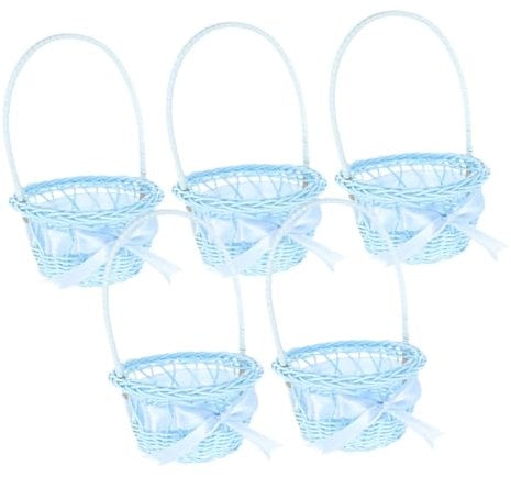 HOMSFOU 5st Korb Aus Rattan Bügelkorb Einkaufskorb Weidenkorb Dekokorb Hochzeitskorb Geflochtener Korb Bauchkorb Naturkorb Blumenkinder Körbchen Miniatur Korb Bambus Früchtekorb Süssigkeit