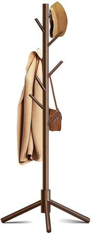 Azaeahom 8-Hook Freestanding Coat Rack 3 Adjustable Heights Sturdy Brown