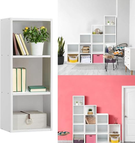 2, 3, 4, 5 Tier White Shelving Bookcase Ladder Storage Unit, Stair Shelf Bookcase Step Shelf, 3-Cube Storage Shelves, Open Bookshelf, Shoe Rack, Freestanding Bookcase for Office Living Room (3 Tier)
