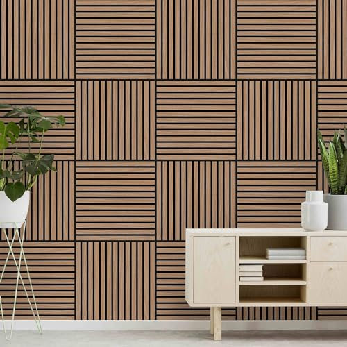 Bilderwelten Akustikpaneel Eiche Dunkel 2 Stk. 52x52 cm Holzpaneel Holzwand Holzverkleidung 3D Akustik Platte Schallabsorber Wand Panel Schlafzimmer