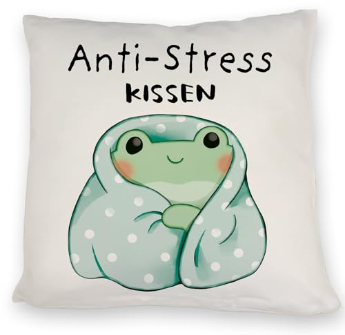 speecheese Frosch in Blauer Decke Kissen mit Spruch Anti-Stress Kissen Entspannendes DekoKissen im Kawaii Design - Süßes Relax Bettzubehör für Anti-Stress Entspannung