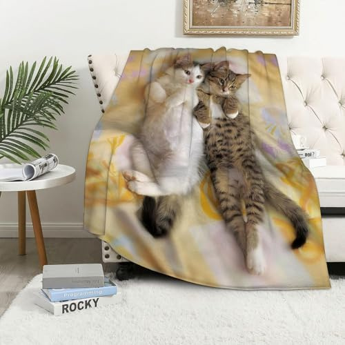 Kuscheldecke Flauschig Katze 3D Decke 200x200 Süße Tiere Wohndecke Kätzchen Weich und Warme Flanell Fleecedecke für Sofadecke Couchdecke Tagesdecke m7845