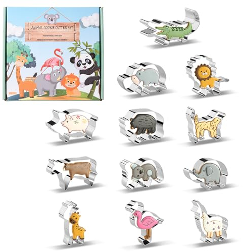 Pumwoy 12 Piezas Moldes para Galletas, Cortadores de Galletas de Animales, Moldes Galletas Infantiles, Cortadores Galletas Animales para Pastel, Cookie, Fondant