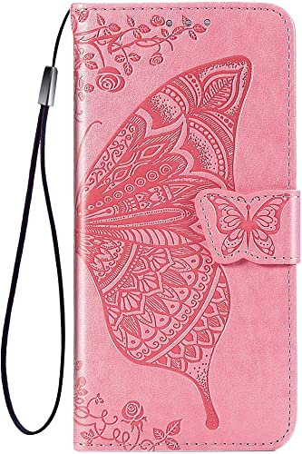 TEYYOS Farfalla Custodia Folio per Honor 200 PRO, Cover in PU/TPU Pelle Flip Portafoglio con Contanti e Schede Slot, Telefono Case Custodie - Rosa