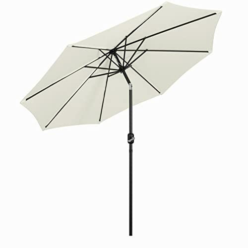 TEmkin Runder Gartensonnenschirm, 3 m, Sonnenschutz für den Außenbereich, Terrasse, Strand, Kurbel, Neigung, Beige, ideal für Park, Strand, Garten, Pool, Terrassenschirm
